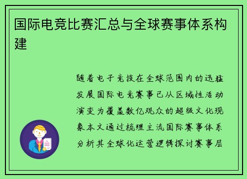国际电竞比赛汇总与全球赛事体系构建