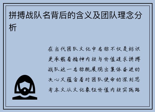 拼搏战队名背后的含义及团队理念分析